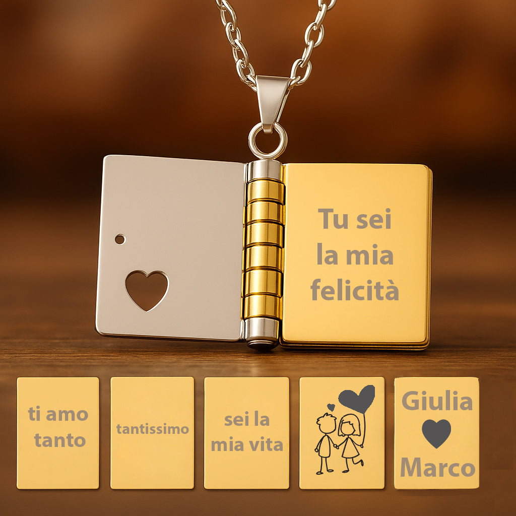 Portachiavi/Collana Book ~ Frase Tu sei la mia felicità...