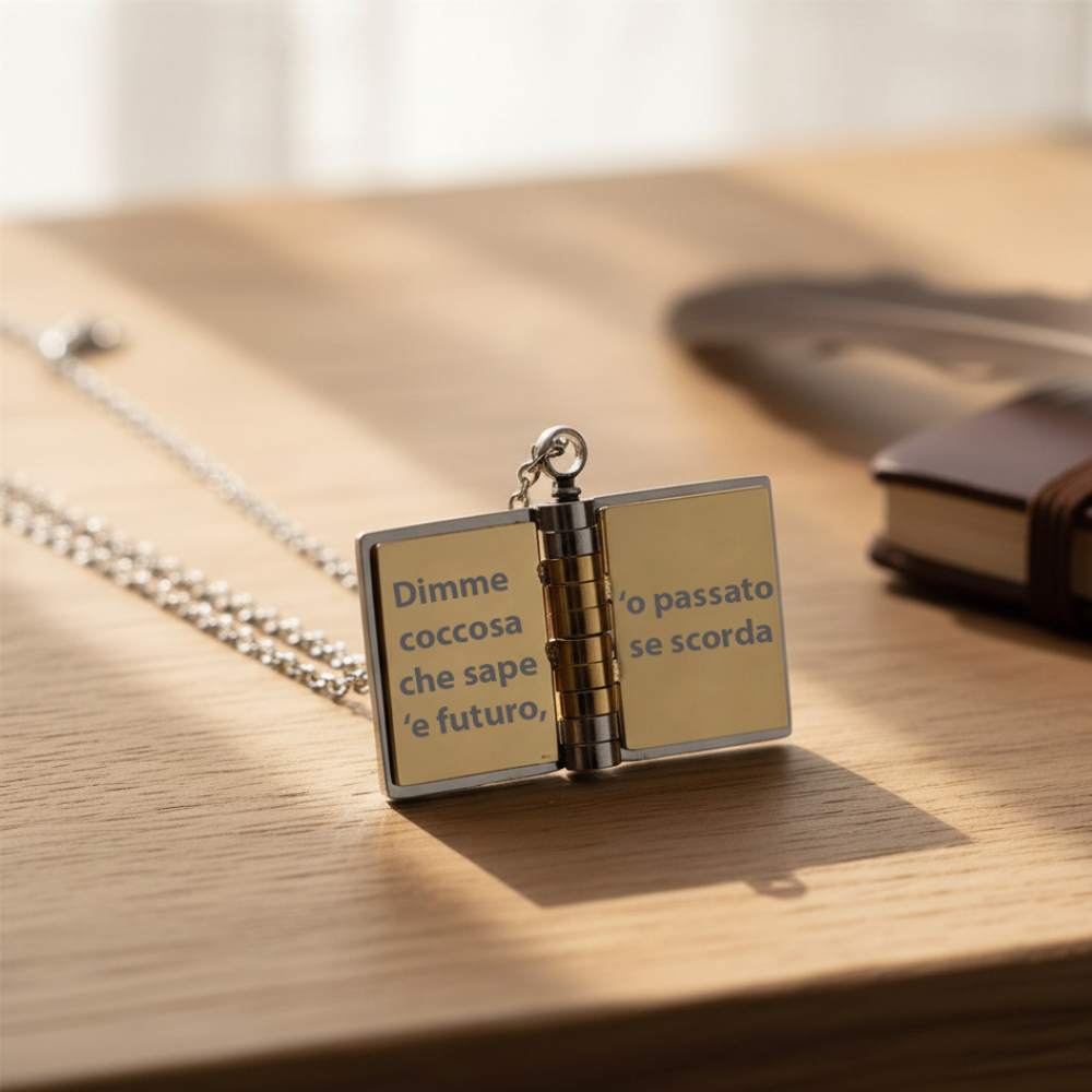 Portachiavi/Collana Book ~ Frase Canzone Fotografia (Miettete in posa 'stu vient te tocca...)