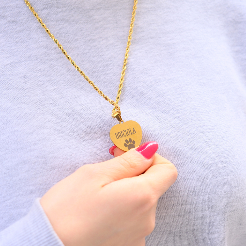Collana Cuore 4 Zampe Foto Incisa