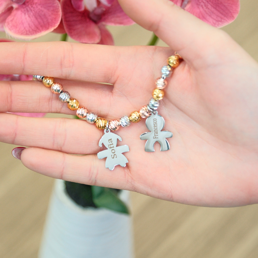 Bracciale In Perle Famiglia Con Ciondoli Bimbo Personalizzati