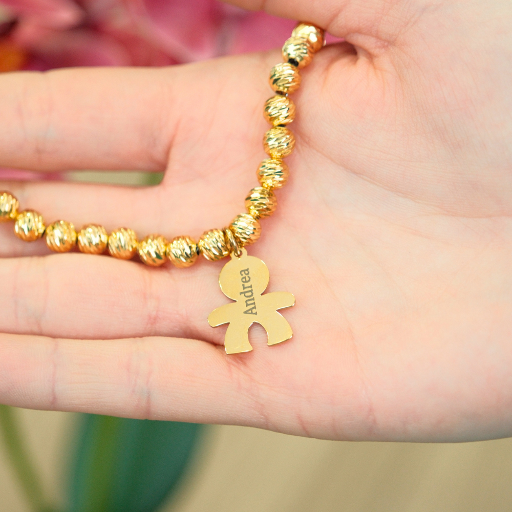 Bracciale In Perle Famiglia Con Ciondoli Bimbo Personalizzati