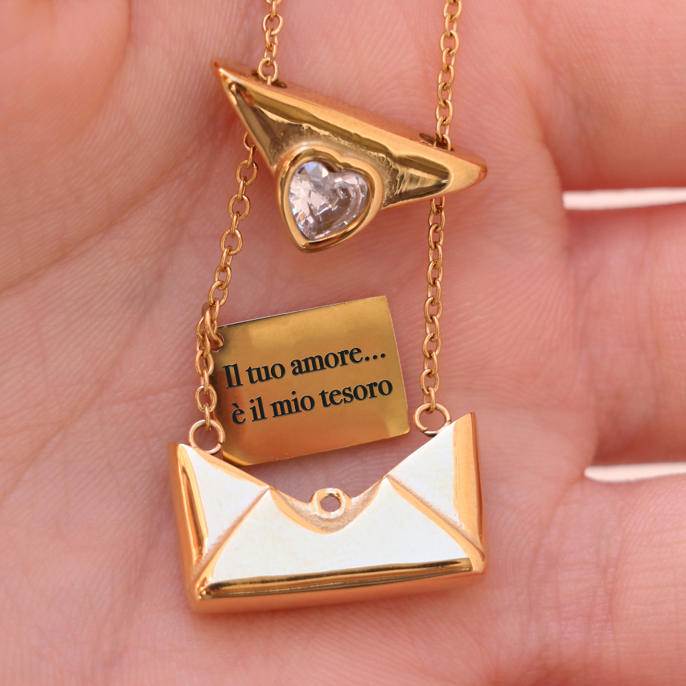 Collana con busta con messaggio nascosto inciso personalizzato, collana con medaglione smaltato con messaggio segreto, collana con lettera d'amore con fiori colorati - Italia