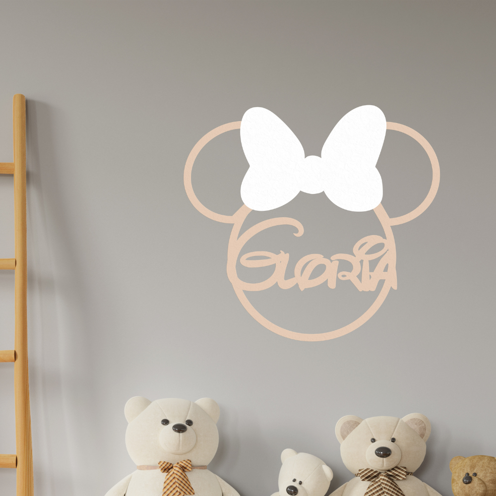 Decoro A Parete Minnie Con Fiocco E Nome Personalizzato