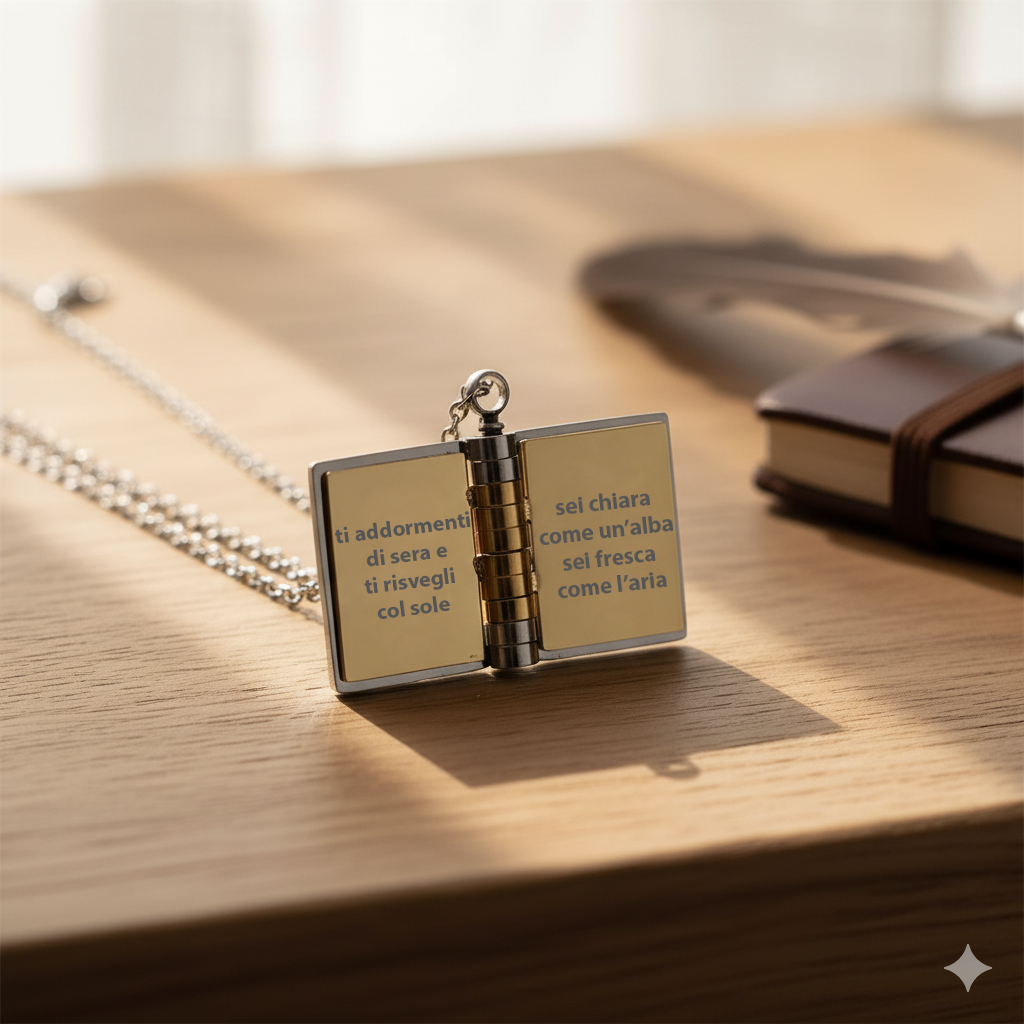 Portachiavi/Collana Book ~ Frase Canzone Albachiara (Respiri piano per non far rumore...)