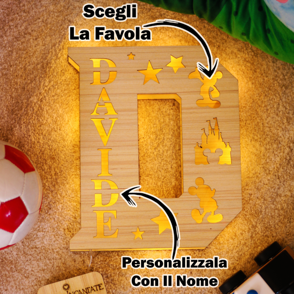 Lampada lettera personalizzata in legno con favole