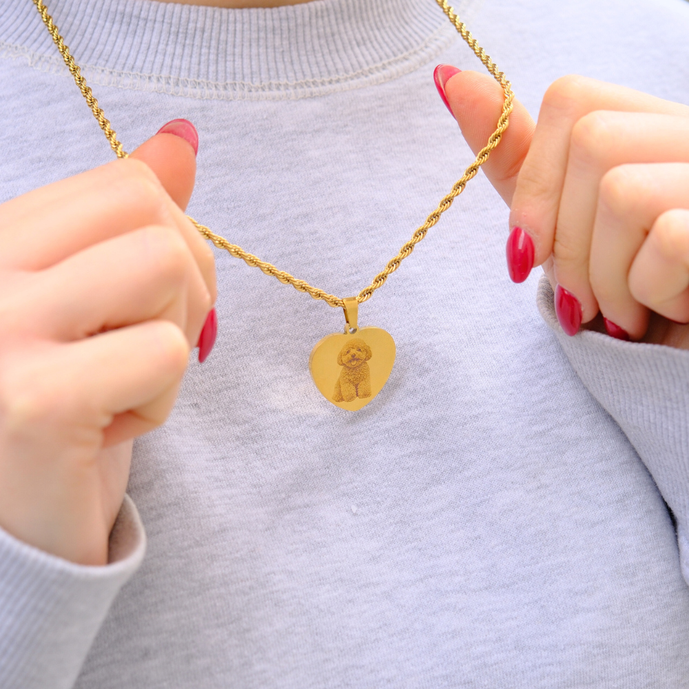 Collana Cuore 4 Zampe Foto Incisa