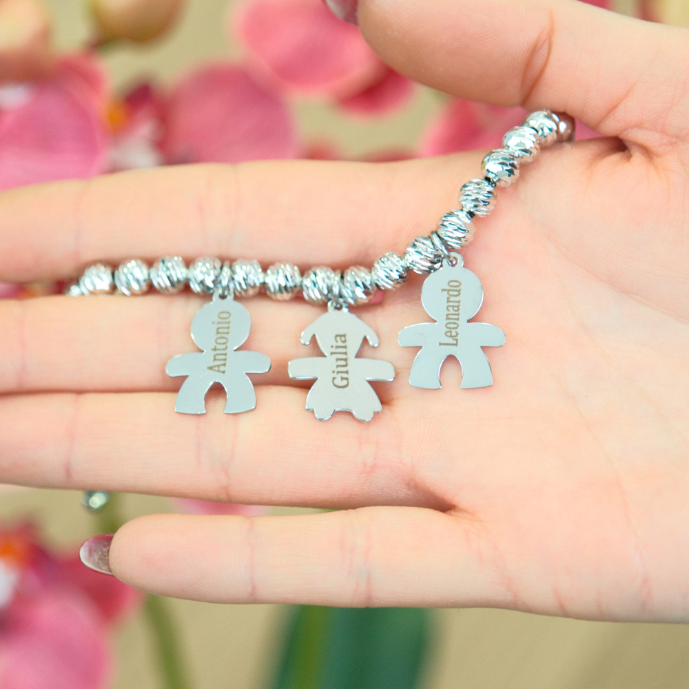 Bracciale In Perle Famiglia Con Ciondoli Bimbo Personalizzati
