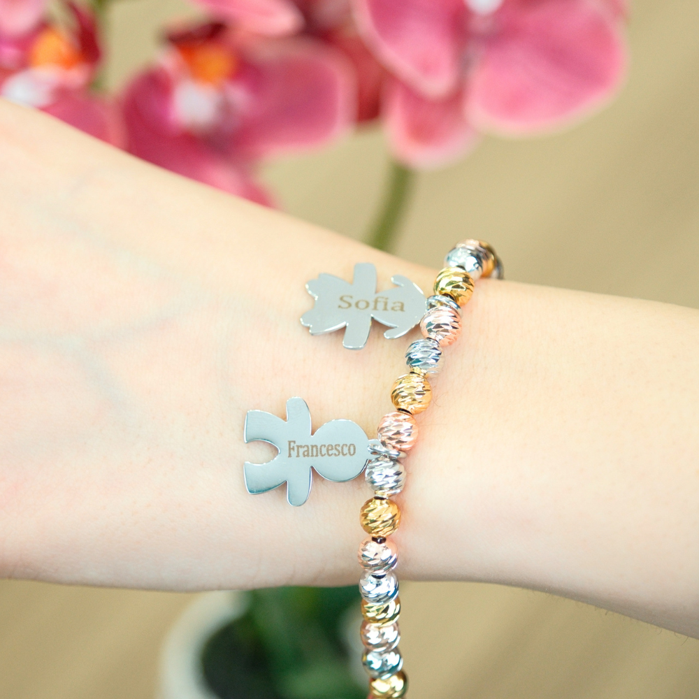 Bracciale In Perle Famiglia Con Ciondoli Bimbo Personalizzati
