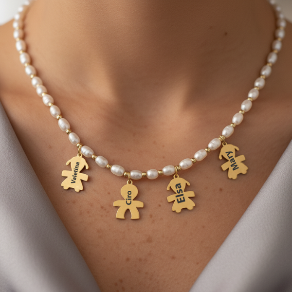 Girocollo In Perle Famiglia Con Cindoli Bimbo Personalizzati