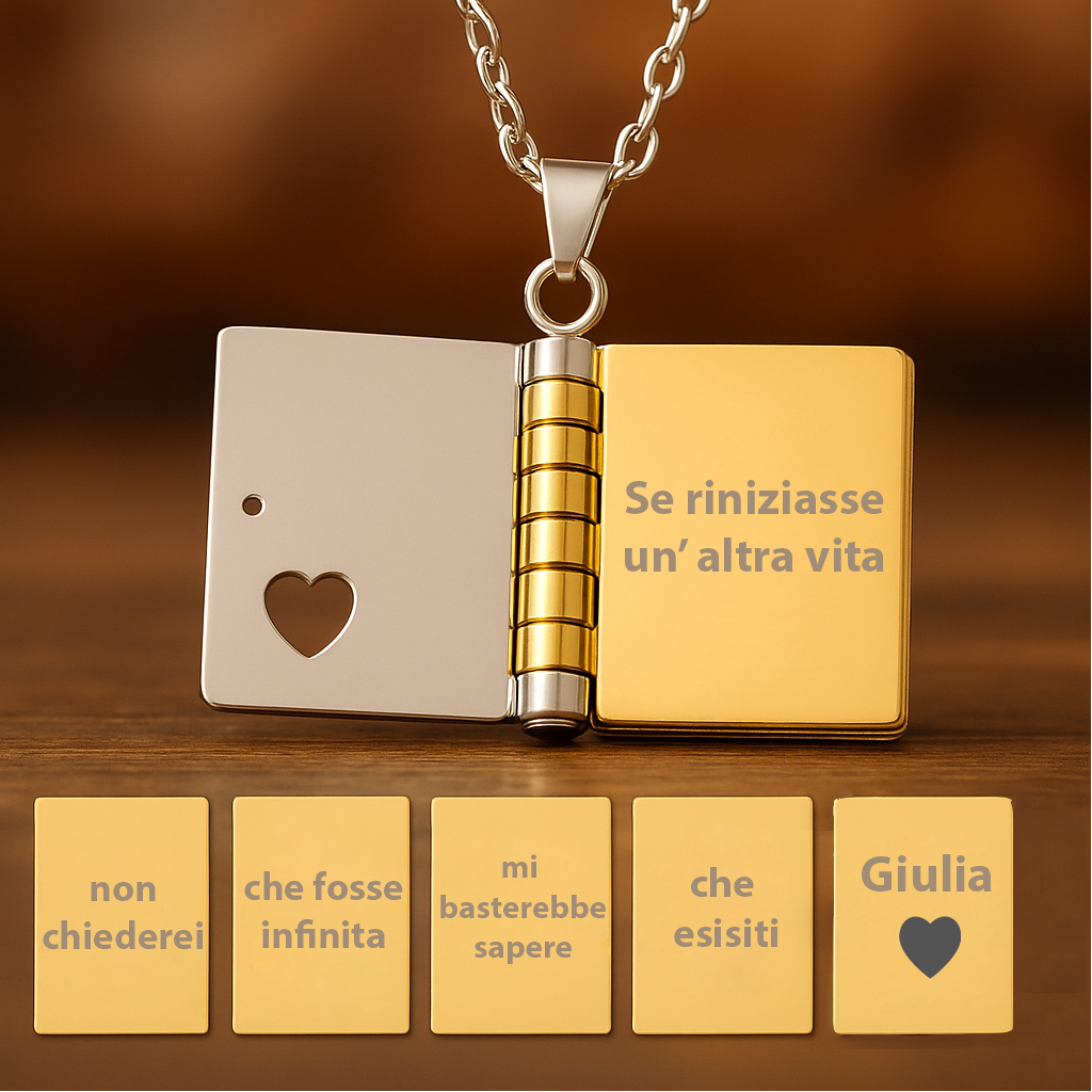 Portachiavi/Collana Book ~ Frase Canzone Se Riniziasse Un' Altra Vita...