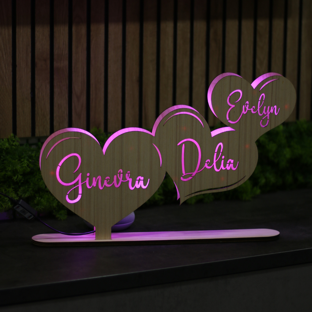 Lampada Cuori Personalizzata Con Nomi Famiglia o Coppia