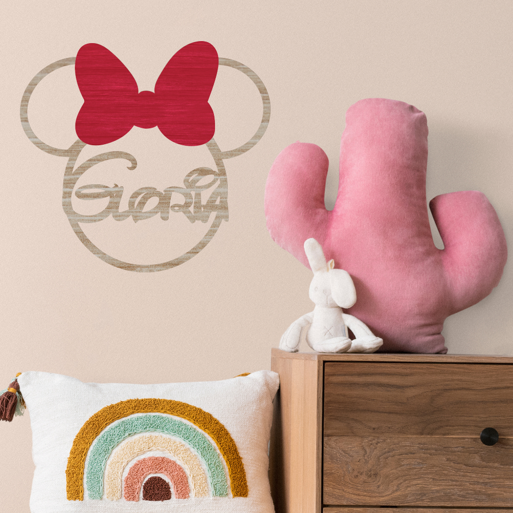 Decoro A Parete Minnie Con Fiocco E Nome Personalizzato