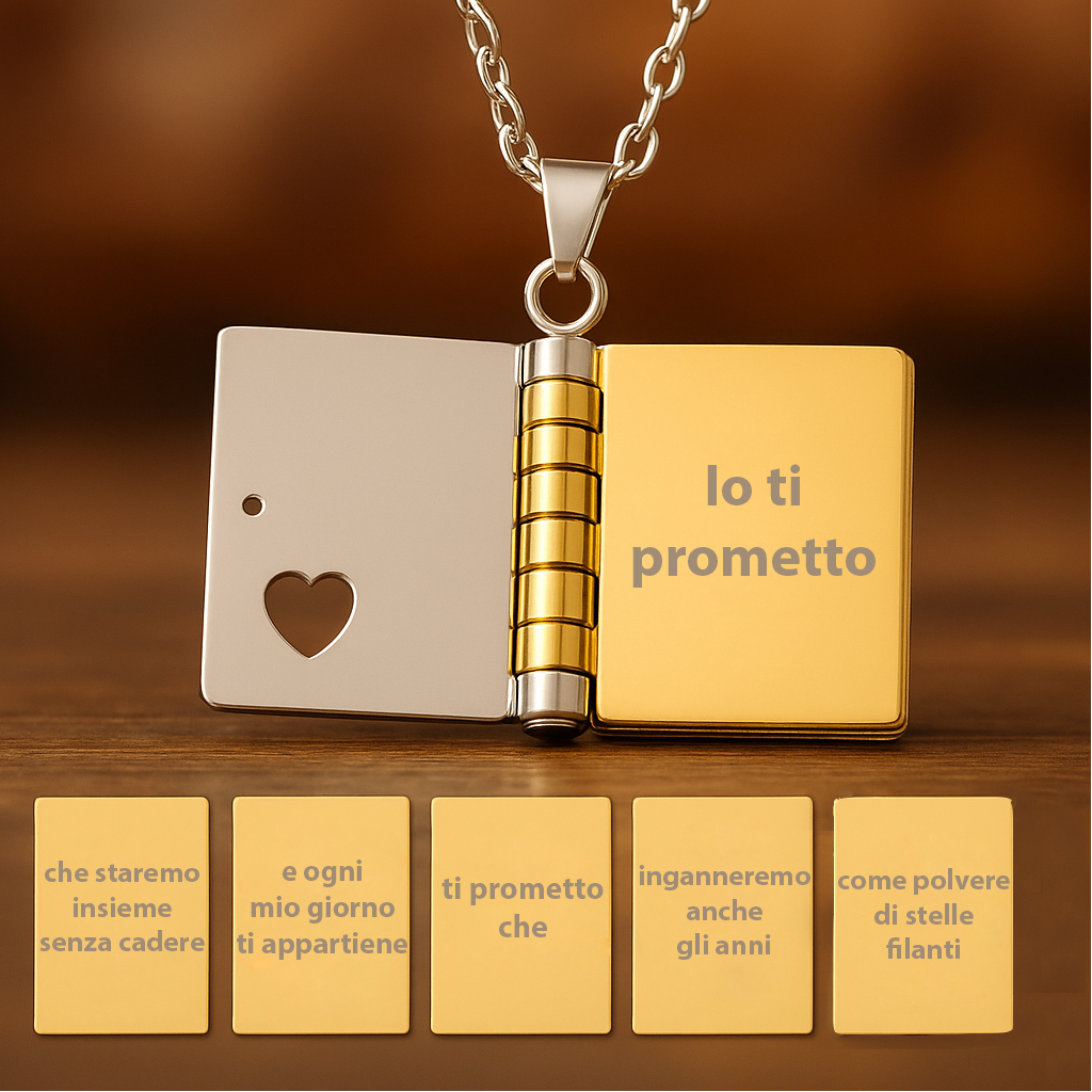Portachiavi/Collana Book ~ Frase Canzone Io Ti Prometto Che Staremo Insieme...
