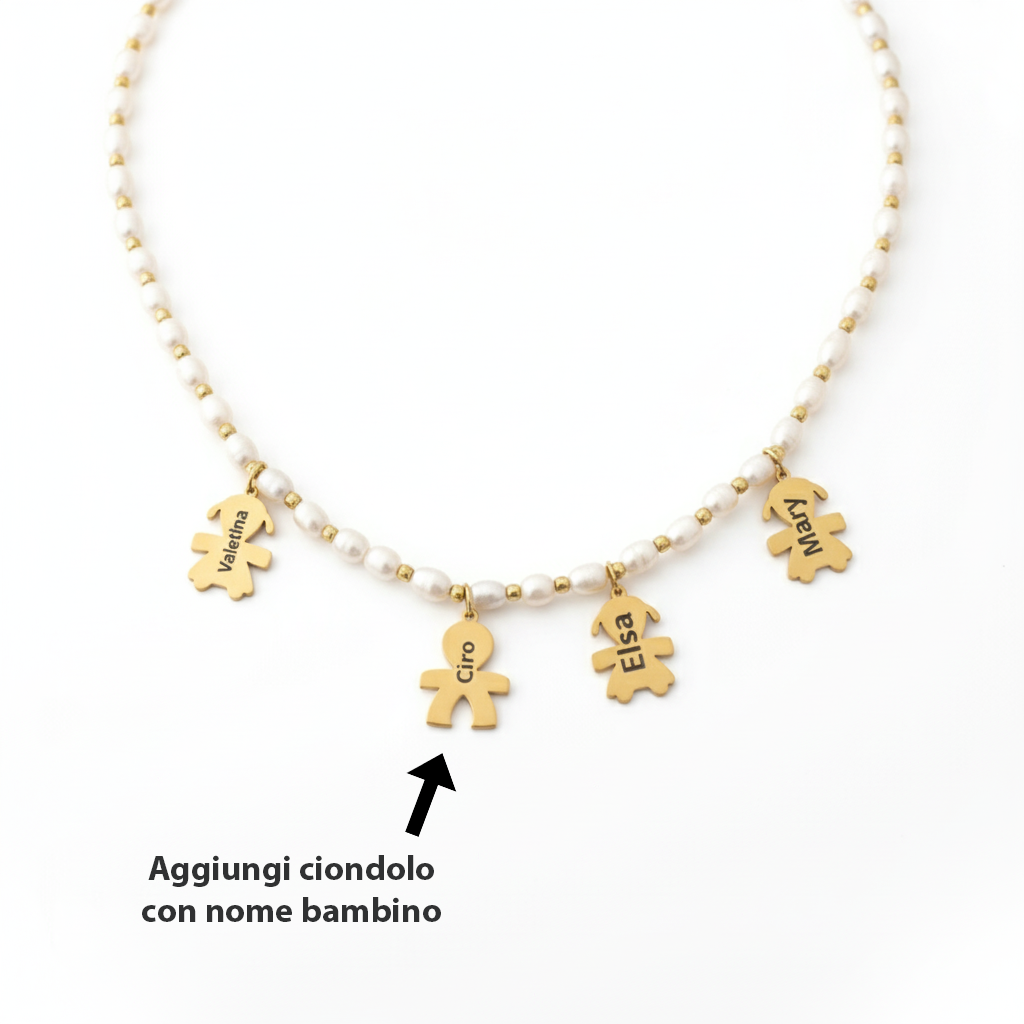 Girocollo In Perle Famiglia Con Cindoli Bimbo Personalizzati